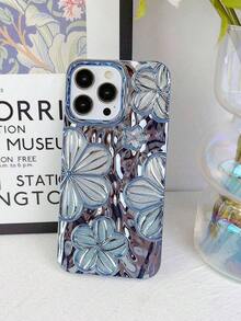 Glitter Electroplated Vintage Minimalist 3D Floral TPU Phone Compatible With 14, 14 Pro, 14 Plus, 14 Pro, 15, 15 Pro, 15 Pro, 16, 16 Pro, 16 Plus, 16 Pro Waterproof Shockproof Anti-Fall Scratch Resistant - Màu xanh bụi bặm - Xem 4