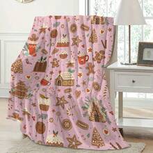 1 szt. Nowoczesny koc w paski z wzorem chleba i batonika – miękki i przytulny koc żakardowy z poliestru, nadruk cyfrowy, idealny na Boże Narodzenie i zimowy wystrój domu, idealny prezent dla przyjaciół