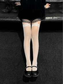 1双女式蕾丝上衣渔网长筒袜性感紧身裤袜 - 彩色 - 查看 3
