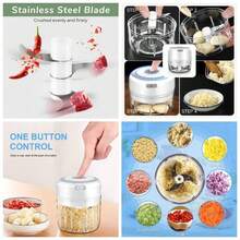 Picadora Elctrica de Ajo, Garlic Chopper, Food Chopper Garlic Mincer, Procesador de Alimentos Pequeo Porttil para Ajo, Jengibre, Chile, Verduras Blanco, 100ml - 250 ml + Verde - Ver 1