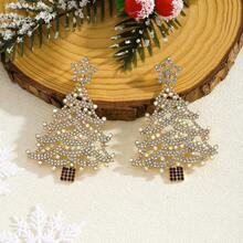 1 Pair Christmas Enamel Rhinestone Sparkling Crystal Christmas Theme Dangle Earrings - Santa Claus, Little Deer, Suitable For Holiday Lovers, Everyday Wear, Parties, And Gifts