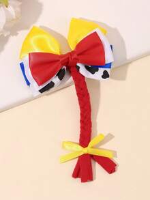 1 件装女童公主蝴蝶结发夹牛仔女孩风格印花蝴蝶结鳄鱼皮发夹，牛仔发饰，适合儿童金发