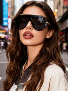 1pc Large Frame Fashion Glasses, High-End, Personalized, Versatile, Casual And Elegant Women's Glasses Suitable For Daily Wear, Street Photography, Vacation Travel, College Style, Summer Beach Accessories, Women's Accessories, School Wear