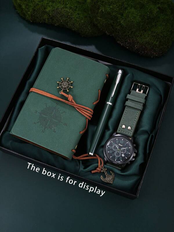 Coffret de 3 montres élégantes et à la mode pour homme, avec carnet et stylo, idéal pour Thanksgiving, la rentrée, Noël, un anniversaire ou d'autres fêtes.