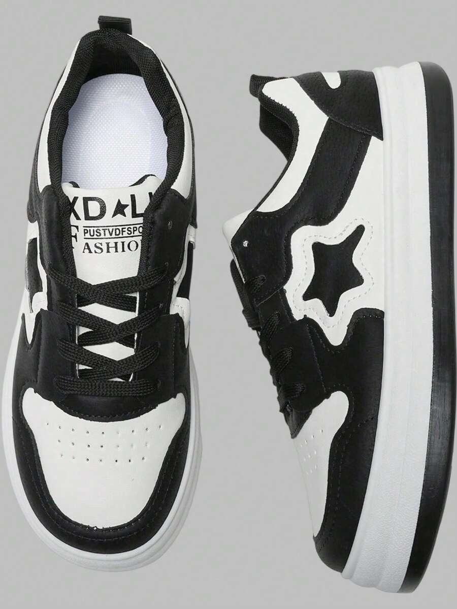 DareSee 校园风平底防滑女式交叉绑带黑白运动休闲鞋 音乐节 Y2K 节 返校季 秋季 圣诞节 冬季 圣诞礼物 - 黑與白 - 查看 1