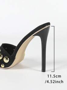 Damen Mode Schwarz Nieten Slip-On Quadratische Zehenkappe High Heel Mules, Sexy Stiletto Sandalen 4.5 Inch für Sommer Nachtclub, Laufsteg, Party, Outdoor Aktivitäten - Schwarz - Übersicht 9