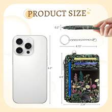 Wildflower Credit Card Holder Small Wallet Women, Flowers Slim RFID Blocking Wallet Woman Keychain With Zipper Coin Pocket, Front Pocket Thin Travel Card Case With ID Window For Ladies Gifts{"Color_name":"WildflowerBlack"} - 多色20 - 查看 6