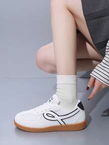 1 Pair Women's Lightweight Casual Lace-Up Round Toe Outdoor Non-Slip Wear-Resistant Sneakers, Suitable For Autumn - White - View 4