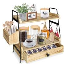 Coffee Bar Accessories And Organizer Countertop, Coffee Station Organizer Kitchen Counter Shelf Organizer,Coffee Condiment Storage,Cup Lid Holder Countertop Shelf For Bathroom - Apricot - View 2