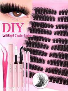 160片装蓬松假睫毛套装 80D | 10排左右独立狐狸眼假睫毛，包含假睫毛、睫毛胶、镊子和2支睫毛刷，长度10-18毫米混合，DIY假睫毛，纤细超柔软轻盈，可重复使用，适合初学者在家或外出日常使用，也适用于派对和旅行。 - 黑色 - 查看 2