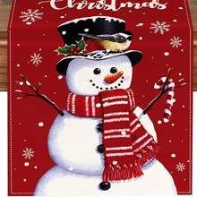 1pc Cute Christmas Snowman Table Runner, Red Merry Christmas Seasonal Winter Kitchen Dining Table Home Party Decor