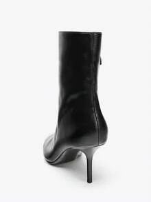 New Autumn/Winter Black Side Zipper Pointed Toe Stiletto Heel Ankle Boots, Versatile & Fashionable,Kitten Heels - Black - View 4