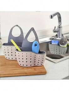 1pc Sink Hanging Drain Basket With Silicone Storage Box, Adjustable Shoulder Strap Drain Rack, Sponge Holder, Faucet Hanging Basket, Kitchen Storage Bag, Perfect For Storing Sponges And Rags In The Kitchen (Color Random)