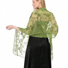 Shawls And Wraps For Evening Dresses,Women Formal 1920s Sequin Flower Sheer Shawls And Wraps For Wedding-{"Color_name":"Green"} - 綠色 - 查看 1