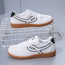 1 Pair Women's Lightweight Casual Lace-Up Round Toe Outdoor Non-Slip Wear-Resistant Sneakers, Suitable For Autumn - White - View 13