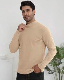 Camisetas de cuello alto térmicas para hombres, suéter básico de manga larga, ajuste delgado - Azul Marino - Ver 9