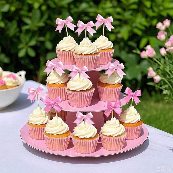 12pcs Pink Bow Cupcake Topper Pink Bow Birthday Decor Themed Party Decoration Bridal Shower Cake Topper Bow Party Decor