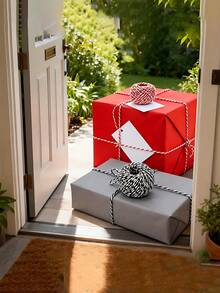 1 pieza Cuerda de algodón extra larga de 75m (250ft) - Hilos de color rojo/blanco o negro/blanco, grosor de 1.5mm, cuerda resistente para envolver regalos, empaquetar, decoraciones navideñas, etiquetas de agradecimiento - Ideal para uso personal y comercial, cuerda para manualidades, decoración festiva, lazos decorativos, material de manualidades duradero, suministros de embalaje, diseño de dos hebras