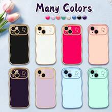 For IPhone 13 Case Wave Wavy Phone Cases With Love Heart, Luxury Plating Edge Cute Curly Shape Cover For Women Girls, Thin Slim Soft TPU Rubber Shockproof Protective Cover, Black{"Color_name":"Black","Size_name":"ForiPhone13-6.1inch"} - 多色4 - 查看 8
