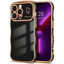 For IPhone 13 Pro Case Wave Wavy Phone Cases With Love Heart, Luxury Plating Edge Cute Curly Shape Cover For Women Girls, Thin Slim Soft TPU Rubber Shockproof Protective Cover, Black{"Color_name":"Black","Size_name":"ForiPhone13Pro-6.1inch"} - 多色5 - 查看 1