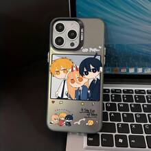 Funda de teléfono Cute Cartoon C-Chainsaw M-Mans adecuada para  17 16e 16 15 14 13 12 11 Mini Pro Max Air X XR XSMAX 8 7 Plus, cubierta trasera mate anti-caída, funda elegante, textura suave, funda ligera, para usuarios de - Negro - Ver 2