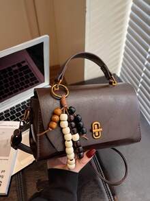 Bolso cuadrado pequeño de moda otoño 2025 para mujer, bolso bandolera retro, bolso de hombro con textura única estilo coreano con colgante