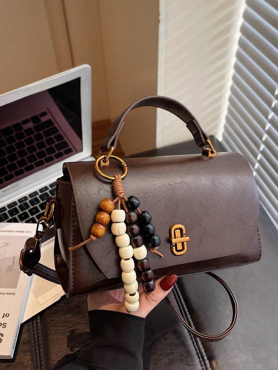 Bolso cuadrado pequeño de moda otoño 2025 para mujer, bolso bandolera retro, bolso de hombro con textura única estilo coreano con colgante