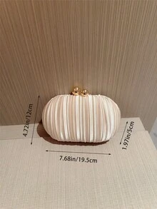 1 件闪亮褶皱迷你蛋形手拿包，优雅的金属双珍珠纽扣设计，适合派对女孩、新娘、大学生、年轻专业人士、派对、庆典、婚礼，配有金属链 - 杏色 - 查看 7