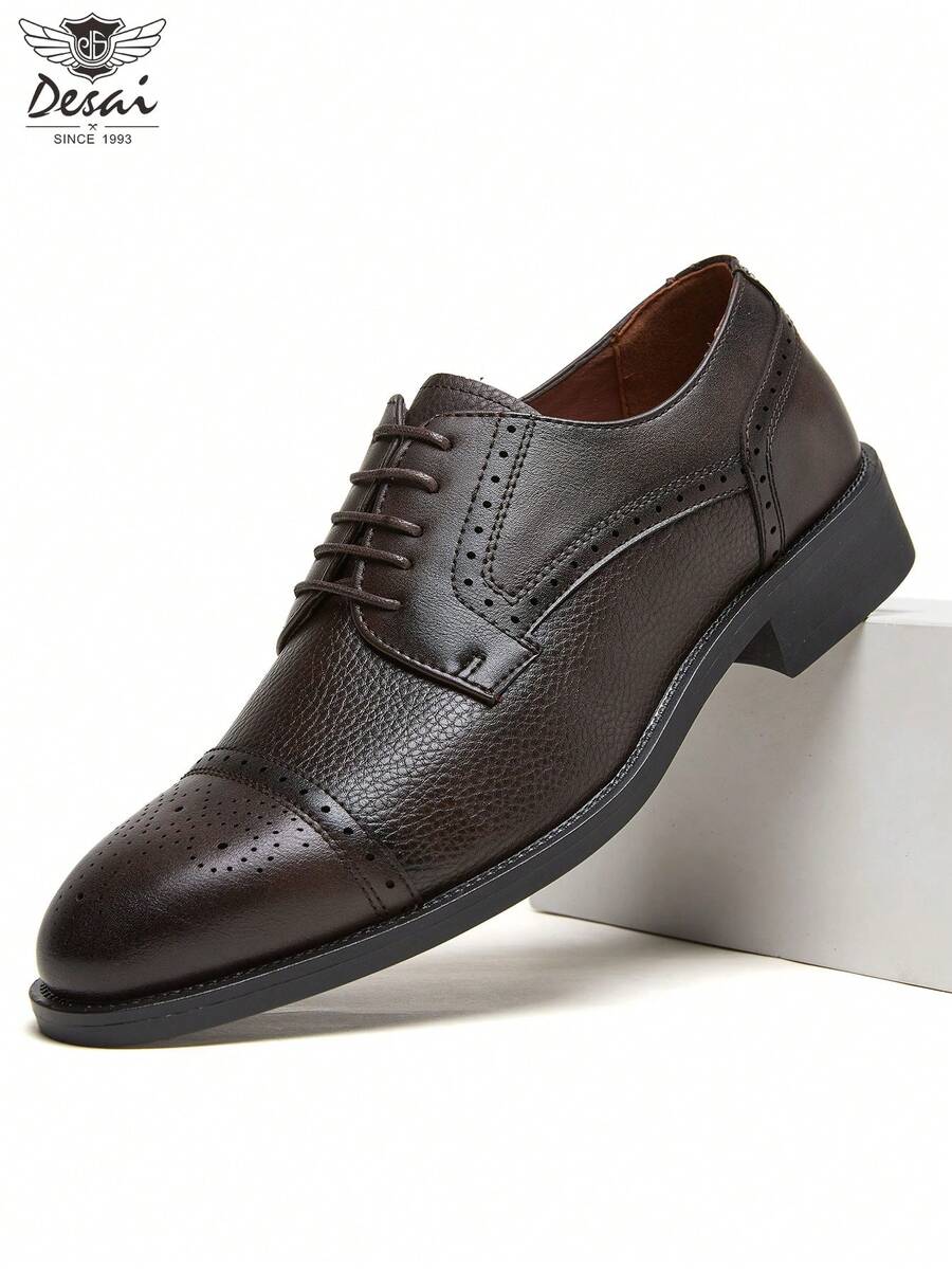 DESAI 1 Pair Men's Brogue Style Business Formal Casual Shoes, Pointed Toe, Suitable For Father, Groom Wedding