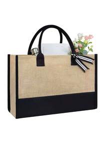 Initial Jute/Canvas Tote Bag, Personalized Present Bag, Suitable For Wedding, Birthday, Beach, Holiday, Is A Great Gift For Women, Mom, Teachers, Friends, Bridesmaids, Student, Back To School, Large Bag, Beach Tote For Women, Jute/Canvas Bag For Travel Vacation Weekend Getaway Holiday Road Trip, Personalized Gifts For Friend Her, Ideal Birthday Present(Scarf Styles Are Random)