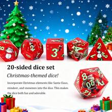 7pcs Red Acrylic Polyhedral Dice Set (With Christmas Themed Patterns), Suitable For Family & Outdoor Gatherings
