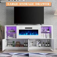 68" Modern High Gloss Fireplace TV Stand With LED Lights, Entertainment Center Media Console Cabinet With Adjustable Glass Shelves, Fits TVs Up To 78" For Living Room - 白色 - 查看 3