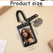 Photocard Holder, Acrylic Black ID Badge Credit Card Holder Idol Photo Display Organizer With Spring Pendant Keychain Student Bus Card Case Protective Photo Sleeves - Black - View 8