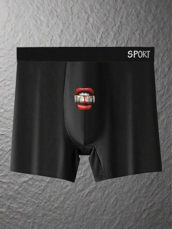 1pc Men's New Boxer Briefs, Creative Abstract Print, Soft Skin-Facing Fabric.