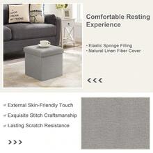 Storage Ottoman, 11.8'' Folding Footstools, Multipurpose Foot Rest Stool, Foldable Linen Fabric Ottomans, Small Square Ottoman