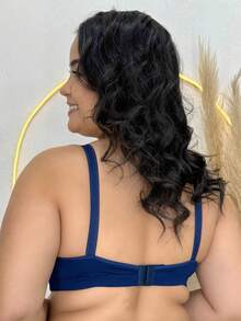 Plus Size Bra With Reinforced Microfiber Lace - Navy Blue - View 3
