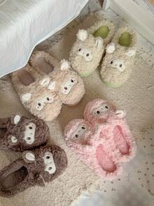 Damskie pluszowe kapcie z motywem owcy z kreskówek, uroczy wzór zwierzęcy, grube, ciepłe kapcie domowe na Halloween, zimę, imprezę i do domu