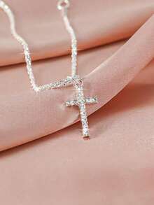 Double - Layer Fashionable Cross - Shaped Sparkling Anklet For Both Men And Women, With A Neutral Premium Cold Tone, Shiny And Versatile Foot Jewelry - 銀色 - 查看 2