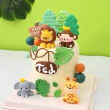 2pcs/8pcs/Set Wild One Cake Topper Jungle Animals Cake Decoration Giraffe ElephantLion Tiger Cake Animals Birthday Party Decoration