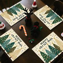1 pieza/4 piezas/6 piezas/100 piezas Manteles individuales con diseño de árbol de Navidad - Protectores de mesa rectangulares de poliéster lavables a máquina, agarraderas decorativas para el comedor, suministros para fiestas, regalos de Navidad - Multicolor - Ver 9