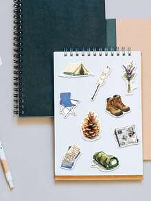 50pcs Outdoors Camping Collage Stickers Cartoon Tent Camera Beverage Decal DIY Notebook Phone Guitar Luggage Surfboard Stickers - Camel - View 7