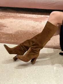 2025 Autumn/Winter New Brown High Heel Cowgirl Western Boots For Women, Pleated Tall Boots,Sexy,Party - Brown - View 5