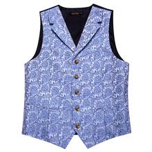 Mens Waistcoat Light Blue  Paisley Flower Vest & Silver Tie Pin & Tie Set Tuxedo Gilet Wedding Formal Casual - 藍色 - 查看 4