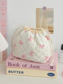 1 Piece Pink Bow Pattern Drawstring Cosmetics Pouch Foam Quilted Makeup Bag Stylish Skincare Storage Bag Retro Floral Print Drawstring Makeup Pouch Large Capacity Makeup Brushes Organizer Bag Lovely Cherry Print Tissue Paper Organizer Bag Girls'Accessories Storage Bag Drawstring Travel Toiletry Bag Dust Proof Storage Bag Portable Drawstring Closure Pouch Stationery Jewelry Organizer Bag Travel Pouch,Sundries Storage Bag - Multicolor - View 17