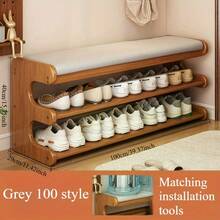 1pc Bamboo Shoe Bench With Shoe Rack, Freestanding Shoe Organizer Suitable For Hallway, Bedroom Or Balcony