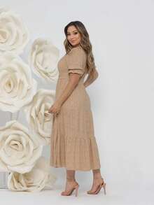 Women's Midi Dress Três Marias Laise Mesh Wedding Evening Formal And Night Elegant And Casual - Light Beige - Xem 5