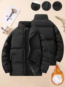 Women's Thick Down Jacket, Warm Lining Outdoor Parka With Pockets, Zip-Up Front Comfortable Puffer Coat, Suitable For Daily Casual, Work, Travel, Running, Leisure And Outdoor Activities - Black - View 1