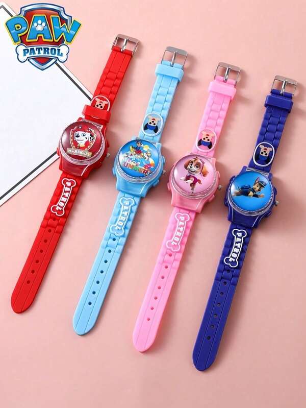 Paw Patrol Ceas electronic pentru adolescenți cu capac flip-cover, model drăguț de cățeluș, cu design giroscopic rotativ, cu cățeluș, pentru băieți și fete, cadou pentru studenți, 4 opțiuni de culoare