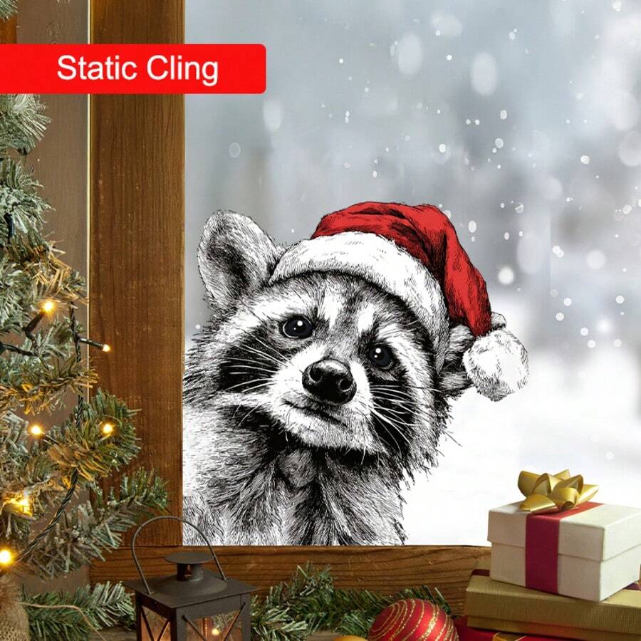 1 Stück statischer Fensteraufkleber statischer Waschbär Fensterfolie - beidseitig wiederverwendbarer Tiermuster Fensteraufkleber, süßer Waldtier Vinyl Aufkleber für Frühlingsfest, Fenster & Spiegel Dekoration, Küche abnehmbar, glänzende Oberfläche - Verschiedenfarbig - Übersicht 1