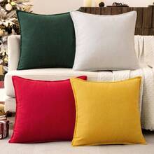 Neutral Linen Pillow Covers Pack Of 4 Decorative Natural Solid Throw Pillow Covers Soft Accent Boho Farmhouse Couch Pillowcases Modern Home Decors Living Room Bed Sofa 18x18 Inch - 20 英吋 x 20 英吋(4 件裝)+ 聖誕紅/綠 - 查看 7